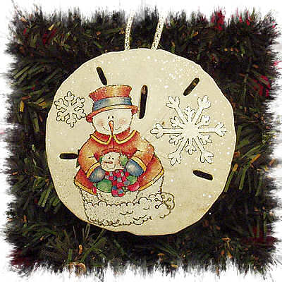 SNOWMAN AND CHILD SAND DOLLAR ORNAMENT