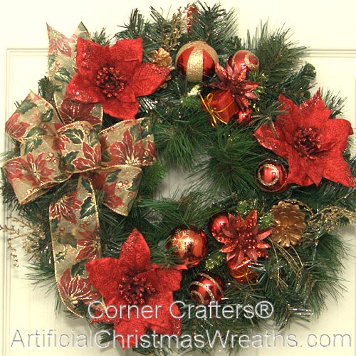 CHRISTMAS POINSETTIA ACCENT WREATH - FREE SHIPPING!