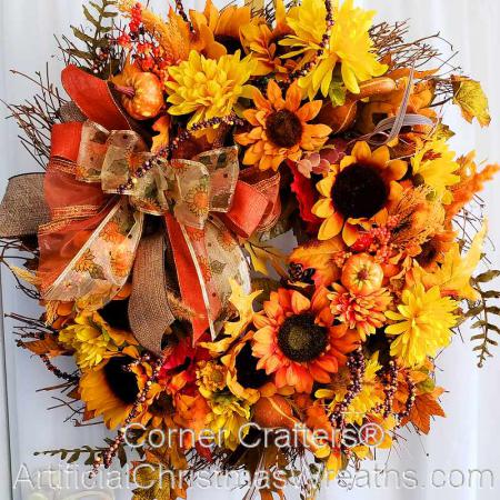 FALL SUNFLOWER AND MUMS WREATH | ArtificialChristmasWreaths.com ...